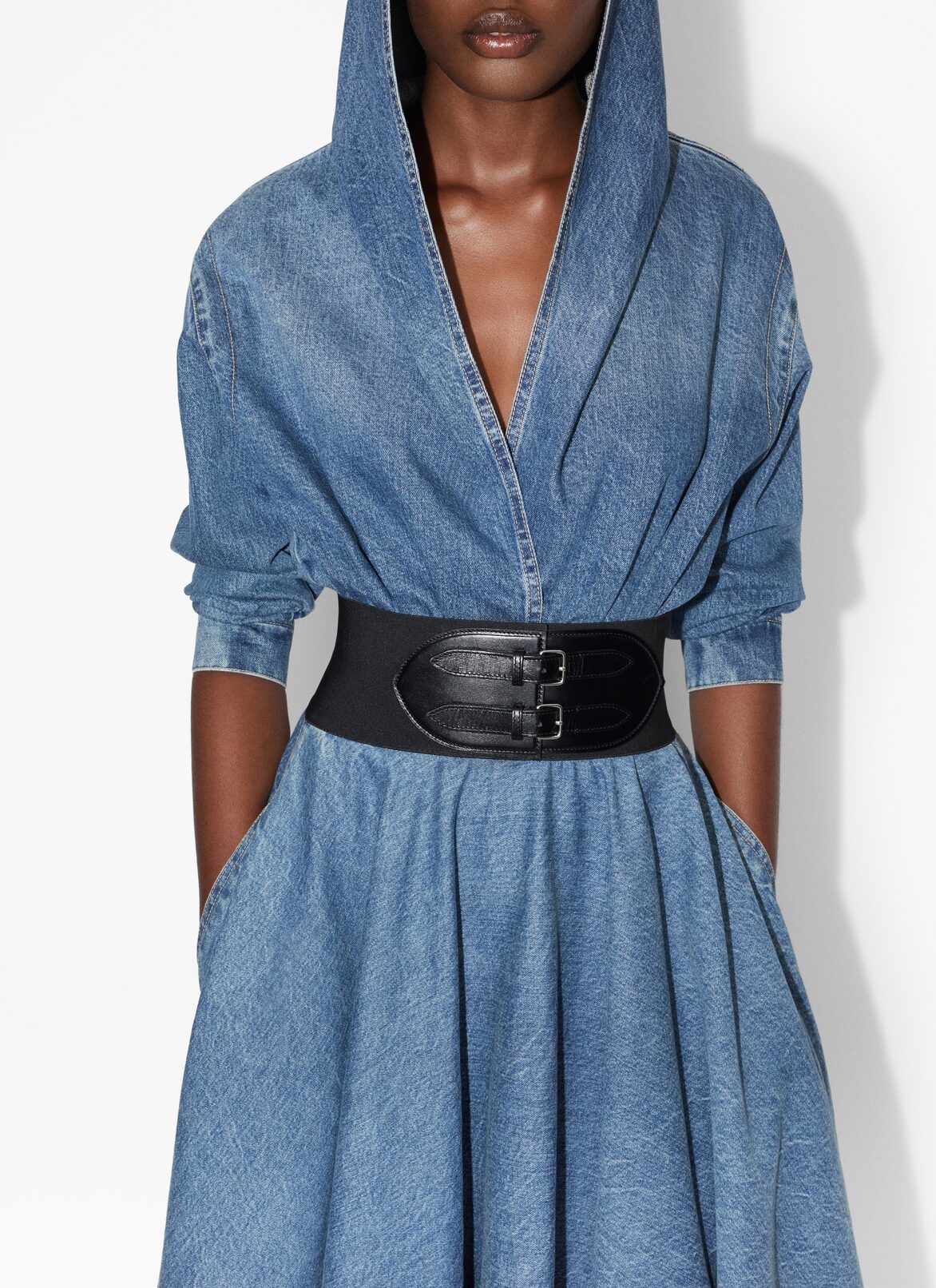 Belted denim skirt ALAÏA BLUE BELTED DENIM SKIRT